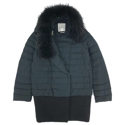 Pre-owned Moncler Fur Hood Black Coat