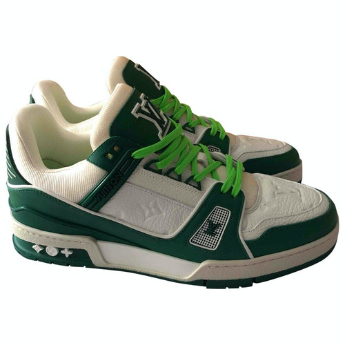 Pre-Owned Louis Vuitton Lv Trainer Green Leather Trainers | ModeSens