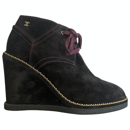 chanel black suede ankle boots