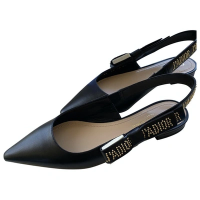 Pre-owned Dior Black Leather Ballet Flats