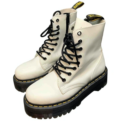 Pre-owned Dr. Martens' Jadon White Leather Ankle Boots