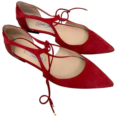 Pre-owned Jimmy Choo Red Suede Ballet Flats