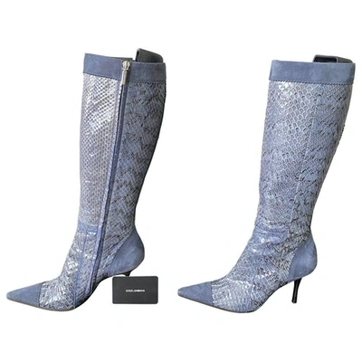 Pre-owned Dolce & Gabbana Blue Water Snake Boots