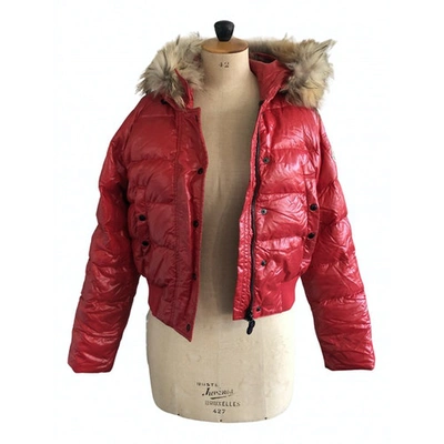 Pre-owned Moncler Fur Hood Red Fur Coat