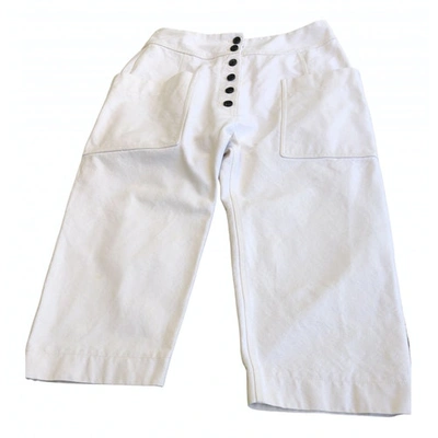 Pre-owned Celine Ecru Cotton Trousers