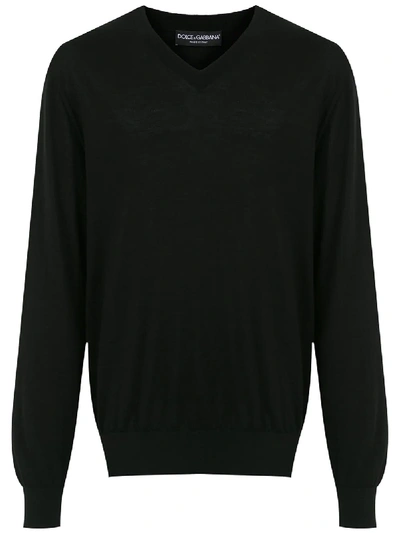 Dolce & Gabbana Black Cashmere V-neck Pullover Sweater