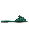 Dolce & Gabbana Lace Flat Sandals Crystal Embellishments In Green