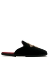 Dolce & Gabbana Green Velvet Cross Embellished Slippers Shoes In Black