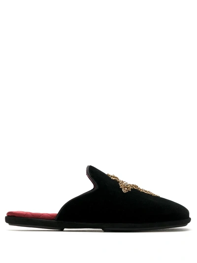 Dolce & Gabbana Embroidered Cross Slippers In Black