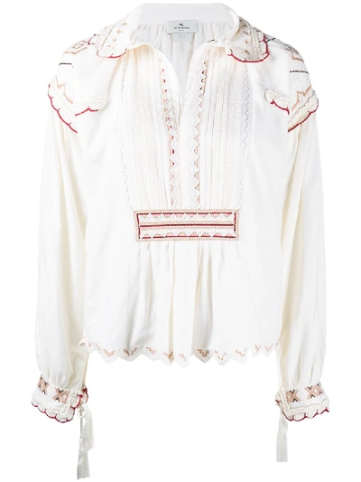 Etro Embroidered V-neck Blouse In Neutrals