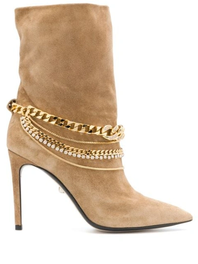 Alevì 90mm Embellished Suede Ankle Boots In Brown