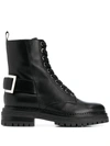 SERGIO ROSSI BUCKLE-EMBELLISHED COMBAT BOOTS