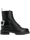 Sergio Rossi Buckle-embellished Combat Boots In Black