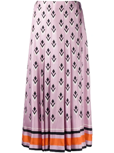 Valentino Diamond Print Silk Pleated Skirt In Pink