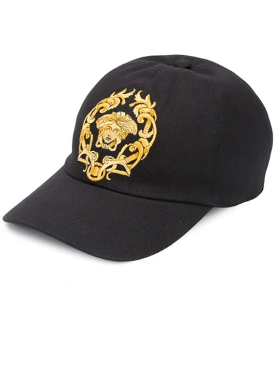 Versace Medusa Crest Embroidered Cap In Black