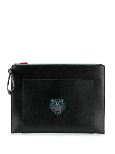 Kenzo Tiger-embroidered Clutch In Black