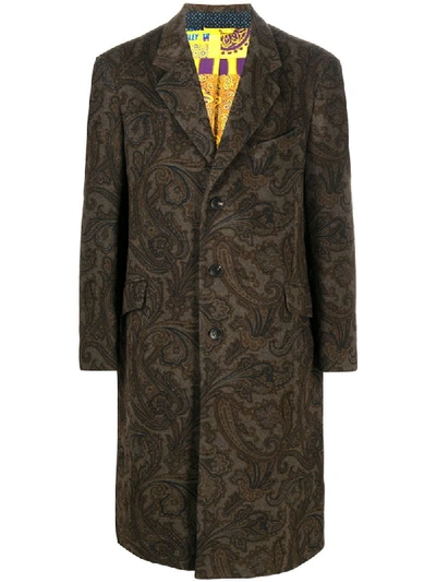 Etro Paisley-print Mid-length Coat In Brown