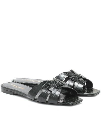 Saint Laurent Tribute Nu Pieds 05 Leather Sandals In Nero