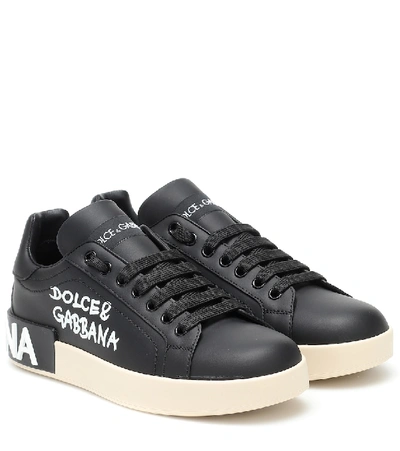 Dolce & Gabbana 20mm Portofino Leather Sneakers In Black
