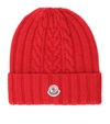 MONCLER CABLE-KNIT WOOL BEANIE HAT,P00485006