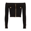 BALMAIN BLACK CROPPED STRETCH-KNIT TOP,3207491