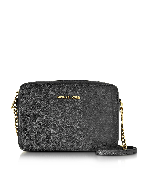 Michael Kors Jet Set Black Large Ew Saffiano Leather Crossbody Bag