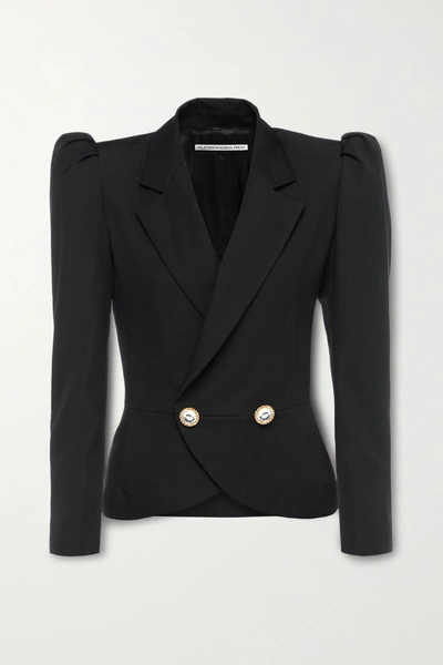 Alessandra Rich Crystal-embellished Double-breasted Wool Blazer In Black