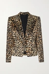 TOM FORD CROPPED LEOPARD-PRINT COTTON AND SILK-BLEND SATIN BLAZER