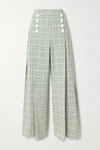ROSIE ASSOULIN PLEATED CHECKED COTTON-BLEND CANVAS WIDE-LEG PANTS