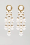 ALESSANDRA RICH OVERSIZED GOLD-PLATED, FAUX PEARL AND CRYSTAL CLIP EARRINGS
