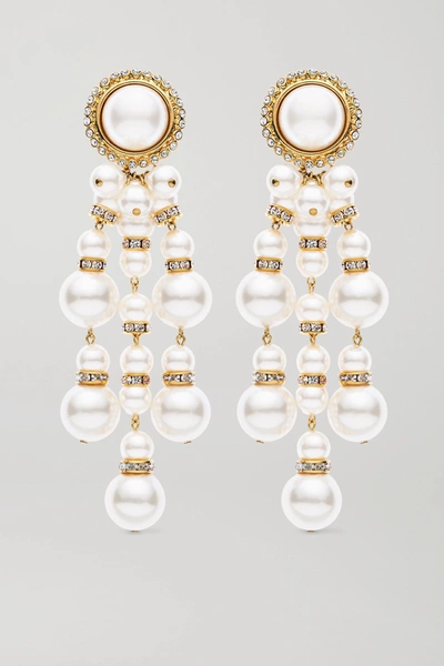 Alessandra Rich Oversized Gold-plated, Faux Pearl And Crystal Clip Earrings