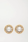 ALESSANDRA RICH OVERSIZED GOLD-PLATED, FAUX PEARL AND CRYSTAL CLIP EARRINGS