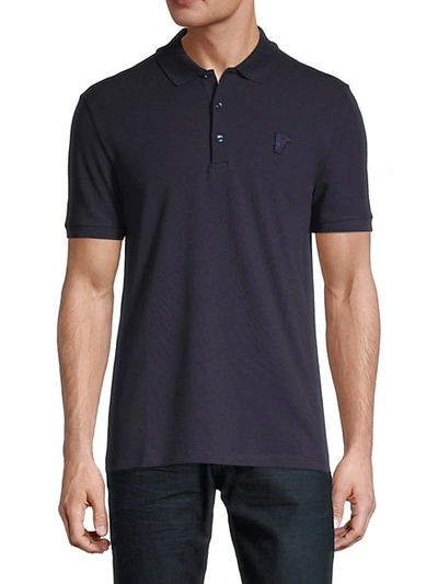 Versace Half Medusa Cotton Polo In Blue