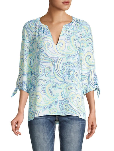 Pappagallo Eliza Paisley Tie-cuff Tunic Top In Natural White