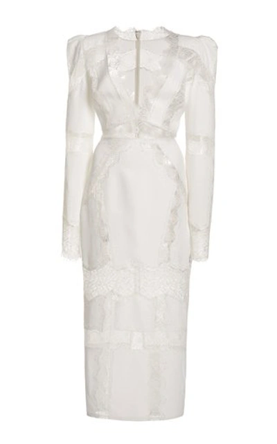 Zuhair Murad Lace-trimmed Cady Midi Dress In White