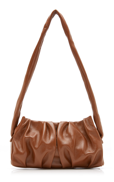 Elleme Vague Ruched Patent Leather Shoulder Bag In Brown