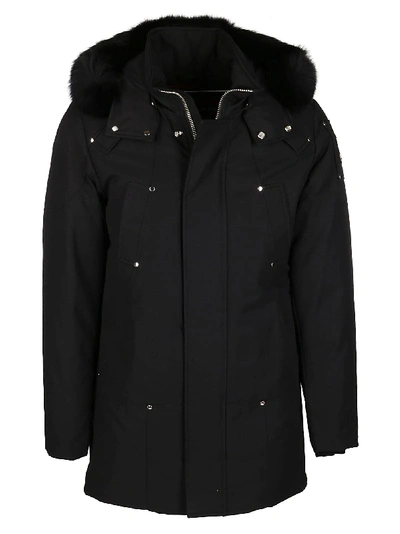 Moose Knuckles Black Cotton Blend Stirling Parka Coat In Black Black