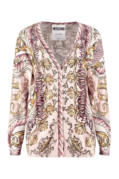 Moschino Printed Cotton Cardigan In Pink