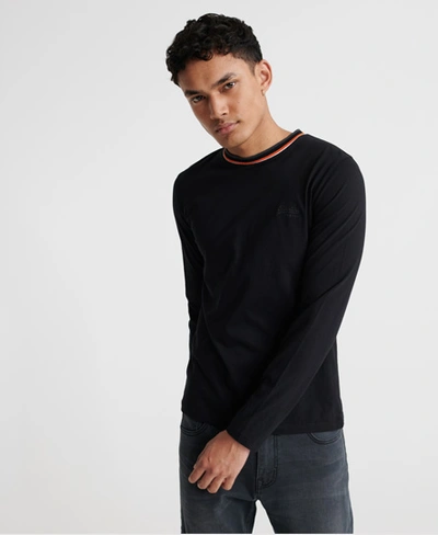 Superdry Organic Cotton Athletic Ringer Long Sleeve Top In Black