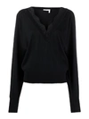 CHLOÉ BLACK SILK AND LACE V-NECK JUMPER,C20AMP98950