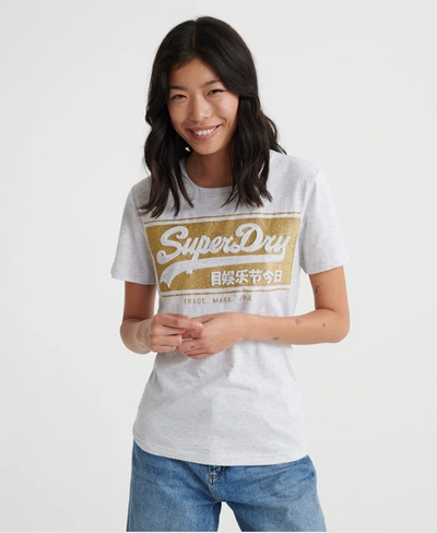 Superdry Vintage Logo Block Emboss Glitter T-shirt In Light Grey