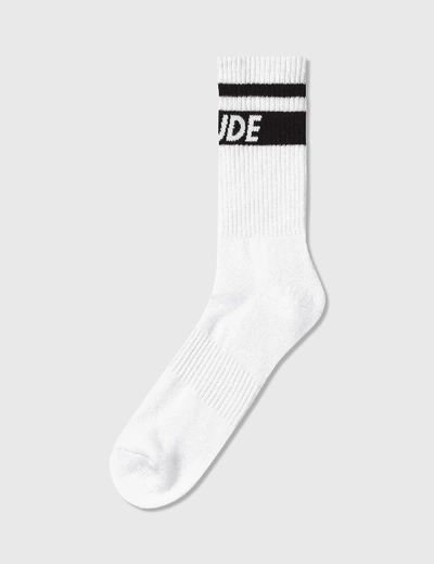 Rhude Logo-stripe Socks In White/black