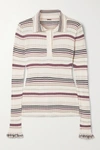 ADAM LIPPES STRIPED RIBBED SILK AND CASHMERE-BLEND POLO SHIRT