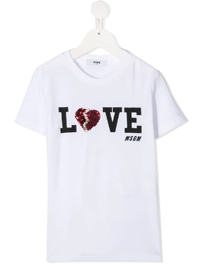 Msgm Kids' Graphic-print Embellished T-shirt In White