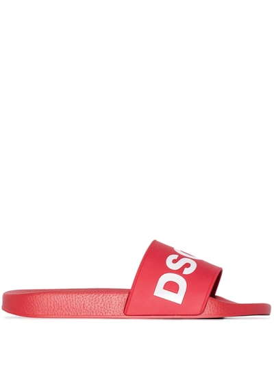 Dsquared2 Textured Logo Print Slides In Red