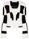 OFF-WHITE CHECKERED FINE-KNIT CARDIGAN