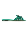 Dolce & Gabbana Lace Flat Sandals Crystal Embellishments In Green