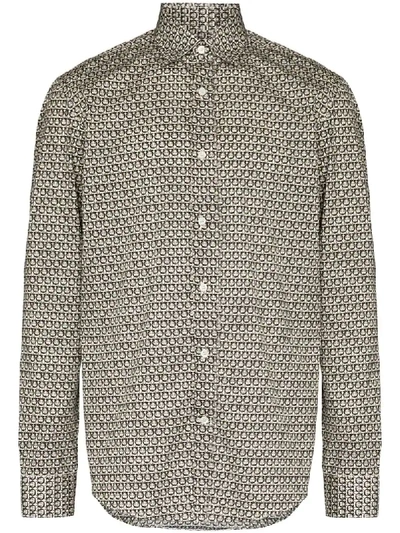 Ferragamo Gancini-print Cotton Shirt In Grey