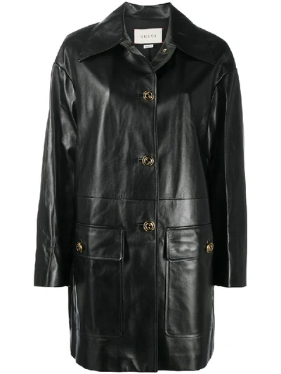 Gucci Lambskin Leather Button-up Coat In Black