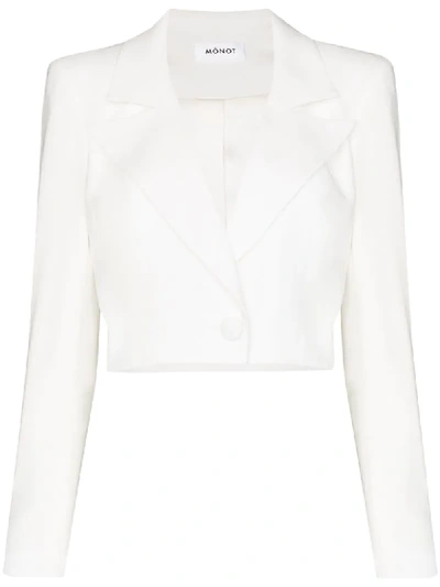 Monot Womens White Cropped Padded-shouldered Stretch-woven Blazer 8